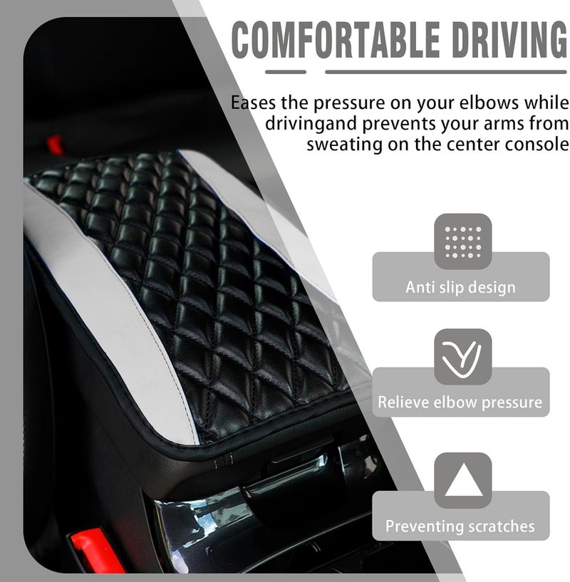 Couslcd Auto Center Console Pad, Universal Waterproof Armrest Seat Box Cover, Car Interior Accessories, Leather Auto Armrest Cover Protector for Most Vehicle, SUV, Truck (White) - Image 4